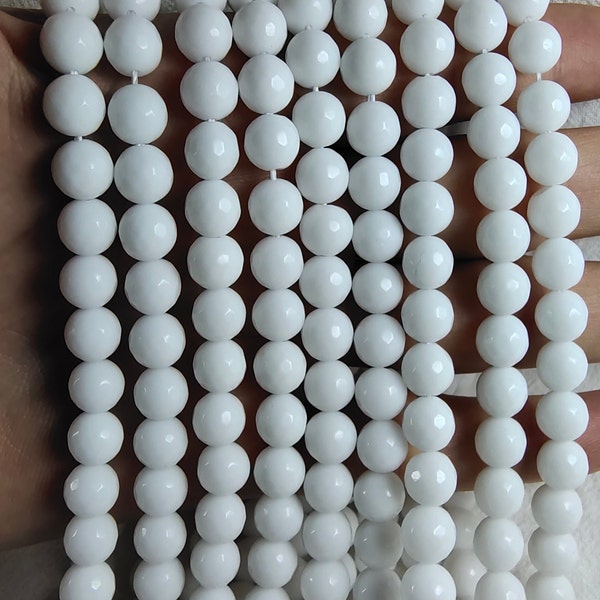 1 Full Strand 6mm 8mm 10mm ,White Porcelain Faceted Round Beads,Gemstone Beads ,Semi Precious Stones For Bracelet DIY Jewelry ,BA-269