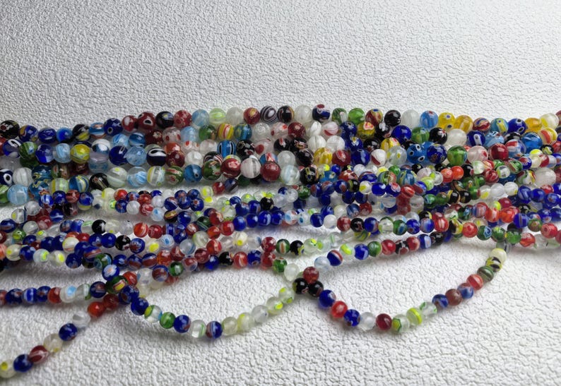 Multicolor Flower Round Beads ,Millefiori Glass Beads ,5mm 8mm Rainbow Glass Round Beads for jewelry making, 14'' full strand ,HA-241 image 2