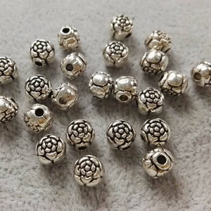 50pcs Double Sided Lotus Flower Beads ,5x6mm Silver Lotus Spacer Beads , Flower Beads ,Nepalese beads ,Healing ,Yoga Jewelry,