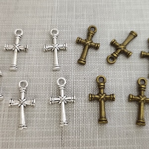 50pcs Double Sided Cross Charms ,11x21mm Metal Cross Jewelry ,Antique Bronze / Silver Cross Pendant ,Findings , Wholesale