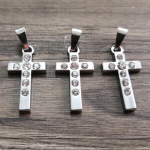 10pcs  Rhinestone Cross Pendant , Metal Cross Charm ,13x25mm Cross Jewelry Making ,Findings , Wholesale