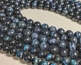 1 Full Strand 6mm 8mm 10mm Blue Tiger Eye Beads , Tiger Eye Gemstone Beads , Smooth Round Tiger Eye Loose Beads , BA- 224