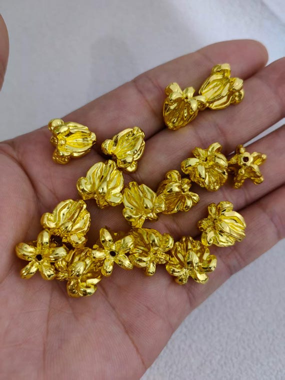 13mm Hawaiian Crown Flower Beads ,Gold Pua Kalaunu for Garland Flower Making Hawaiian Lei DIY Jewelry Making Lei making 10-500pcs ,BA- 1868