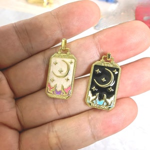 1 - 30pcs Moon Tarot Pendentif, Gold Filled Tarot Card Charm Pendentif, Rectangulaire Émail Tarot Charm , 14X30x1.7mm , BA- 1132