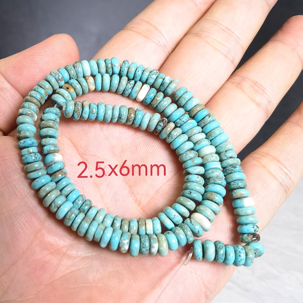 15.5’’ Smooth Turquoise Roundels Beads ,6mm Rondelle Turquoise Beads ,Turquoise Gemstone DIY Jewelry Making  , UA- 1083