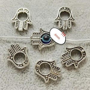 30pcs Double Sided Hamsa Beads , Hamsa hand Beads , Metal Spacer Beads ,Fatima Beads , Antique silver Beads , Wholesale Beads