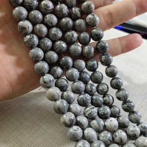 1 Full Strand 6mm 8mm 10mm Natural Map Jasper Beads ,Smooth Round Map Jade Beads , Gray Gemstone Beads ,Jewelry Making Beads ,DA-732