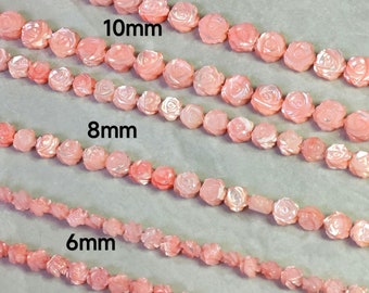 Pink Mother Of Pearl Rose Beads , 6mm 8mm 10mm Flower Shell Beads , MOP Rose Beads,Valentines Day Gift ,5- 100pcs Bulk Lot Optional,BA - 789
