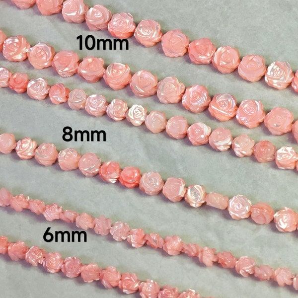 Pink Mother Of Pearl Rose Beads , 6mm 8mm 10mm Flower Shell Beads , MOP Rose Beads,Valentines Day Gift ,5- 100pcs Bulk Lot Optional,BA - 789