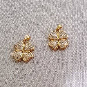 15x17mm Micro Pave Clear CZ Four Leaf Clover Charms ,18K Gold Plated 4 Leaf Clover Pendants , Lucky Charm ,2/510/30/50pcs ,BA- 752