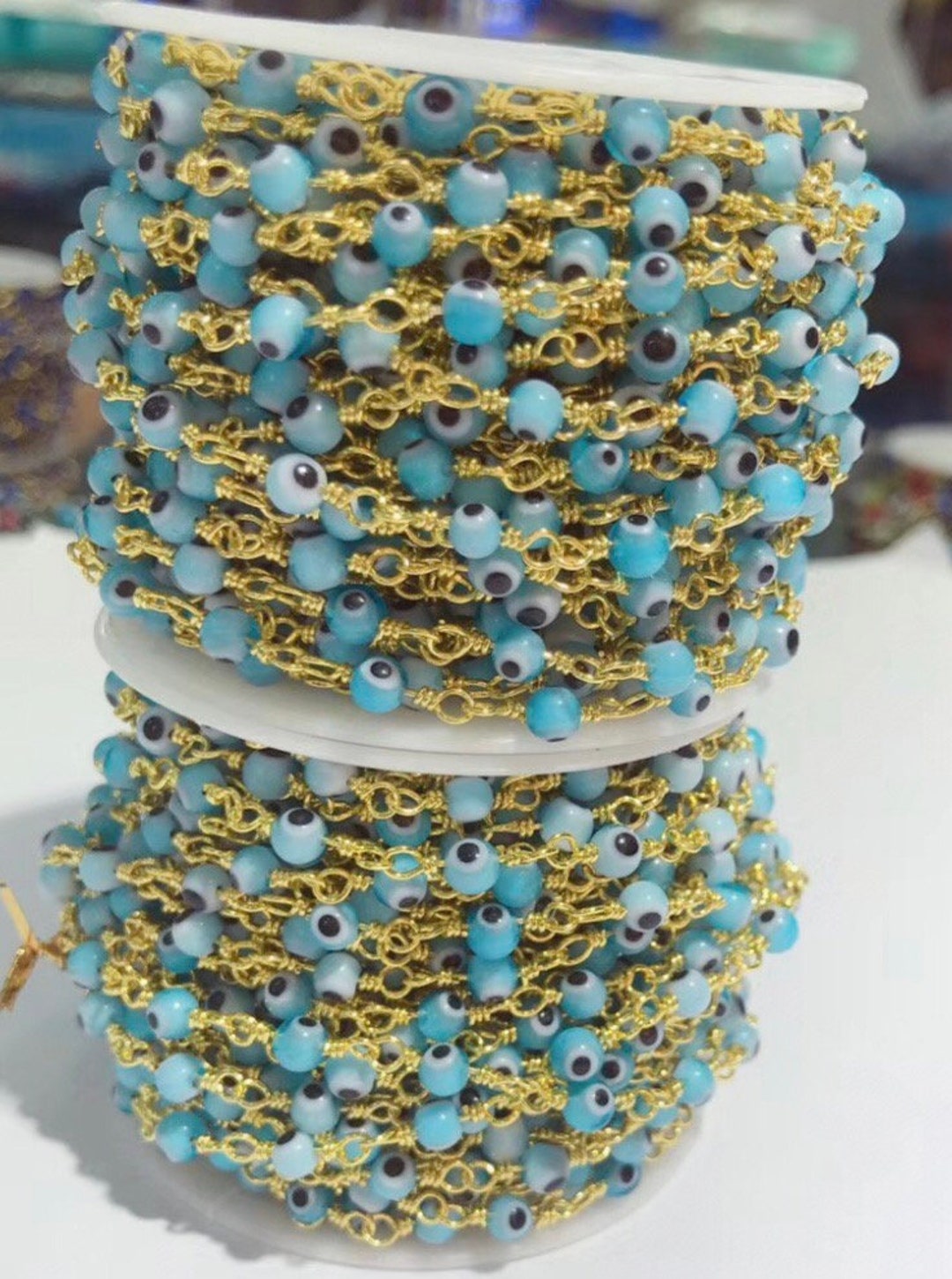 1 -10 Meter Gold /silver Evil Eye Chain ,blue Evil Eye Chain ,4mm 6mm ...