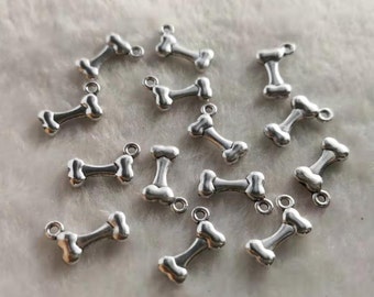 50 Stück Doppelseitige Hundeknochen Charms, Antik Silber Knochen Charms, 17x11mm Hundeknochen Schmuck, Großhandel