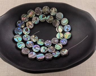 15 inch Strand ,Natural Abalone Shell Flat Round Beads ,Abalone Shell Coin Beads ,6mm 8mm 10mm ,Hole 0.8mm, BA- 786