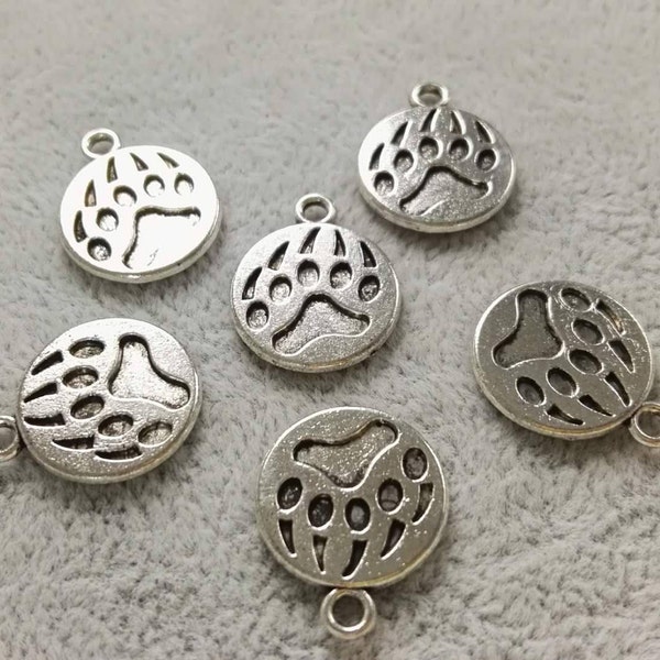 50pcs  Bear's Paw Charms ,  15x18mm Bear's Paw Jewelry , Antique Silver Bear Paw Charms ,DIY Jewelry accessories,Wholesale Charms