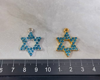 10pcs Blue Crystal Rhinestone Hanukkah Charms, 20x27mm Star of David Charms,Star Charm ,Jewish Charm , David Star ,Chanukah Charm