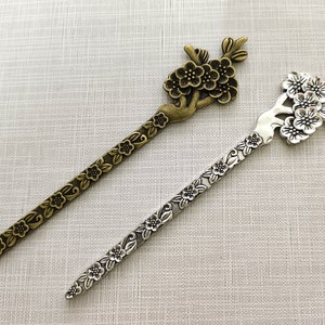 5 pcs Antique Silver / Bronze Hair Stick ,Double Sided Hair Sticks Hairpin ,Flower Pattern Hair Accessories ,28 x 132 mm , Large Hair Stick