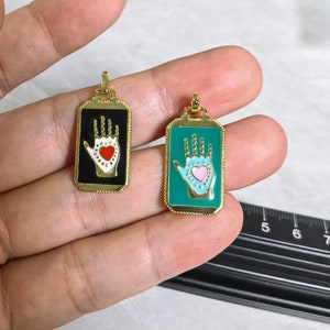 1 - 30pcs Gold gefüllt Tarot Karte Charm Anhänger, Rechteckige Emaille Tarot Charm, Fortune Tarot, Hand-Herz-Anhänger, 14X31x1.7mm, BA- 1128