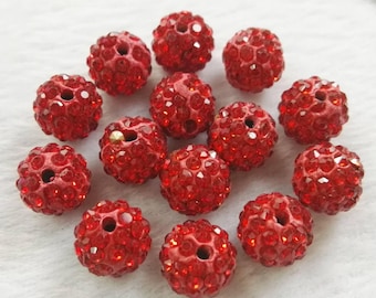 8mm 10mm Red Disco Ball Beads ,Micro Pave Crystal,Rhinestone Disco Balls ,Polymer Clay Beads, Bracelet Beads Jewelry Supplies, Wholesale