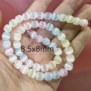 Natural Rainbow Selenite Drum Shape Beads ,8.5x8mm Multi Color Selenite Gemstone Beads , Jewelry Crafts ,15.5’’ Strand BA- 1699