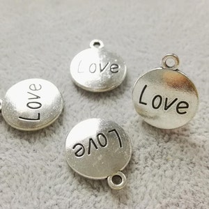 30 pcs  Double Sided Love  Charms ,Antique Silver Love Charms ,15x18mm Word charm ,Wholesale