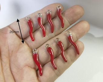 Red Chili Peppers Charm ,Rhodium Plated Chili Charms ,26x5x2.8mm Enamel Pepper Charm ,10-100pcs ,BA- 1231