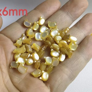 6x7mm Natural Yellow Mother of Pearl Cat Beads, MOP Cat Head ,Double Sided Yellow Shell Cat Connectors ,Lot Of 5/10/30/50/100pcs ,BA- 1738