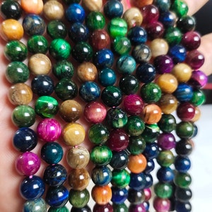 1 Full Strand 6 - 12mm Multicolor Tiger Eye Beads , Tiger Eye loose beads , Smooth Round Tiger Eye Gemstone Beads  , Findings , RA-419