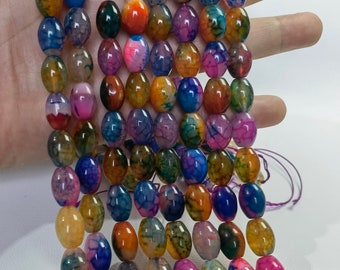 10x14mm Natural Agate Chunky Barrel Beads ,28pcs Rainbow Dragon Veined Agate Drum Barrel Beads , Multicolor Agate Beads ,15” Strand AR- 1196