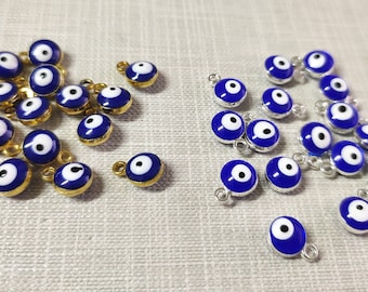 Emaljberlocker med onda ögon, 7 mm smycken med onda ögon, blå berlock med onda ögon, turkisk berlock, mini-berlock med onda ögon, bulkalternativ, grossist, BA-274