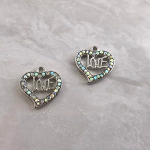 5 pcs Rhinestone Heart Pendants , 20x22mm Heart Charms ,Love Charms , Love Pendant, Rhodium Heart Charms ,Rhinestone Charms ,