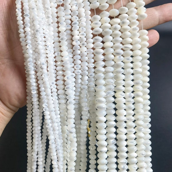 15.5 Inches Strand Mother Of Pearl Round Abacus Beads , Mop Rondelle Beads ,White MOP Beads ,3x4mm 4x6mm 5x8mm Shell Beads , BA- 797