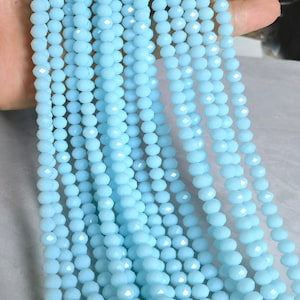 5x6mm Crystal Glass  Rondelle Beads ,Faceted Crystal Beads ,Lake Blue Crystal Spacer Beads Jewelry Making Beads Loose Beads ,16” full Strand