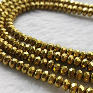 3 x 4mm Gold Hematite Rondelle Beads , Hematite Faceted Beads , Beading Strands , Stone Beads , Rondelle Beads, Findings ,AI-392