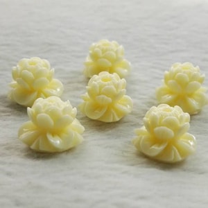 20pcs Composite Resin Coral Lotus Flower Beads , 9x13mm Ivory White Lotus Beads ,Flower beads , Healing ,Yoga Jewelry