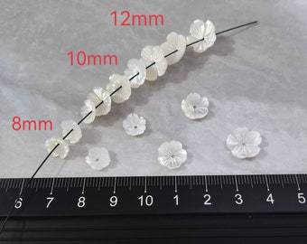 5 - 50pcs Natural Mother Of Pearl Flower Shape Beads ,Hand Carved Shell Flower Beads ,Natural White MOP Flower Beads ,BA- 1107