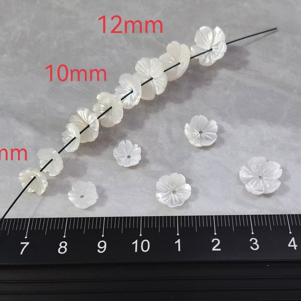 5 - 50pcs Natural Mother Of Pearl Flower Shape Beads ,Hand Carved Shell Flower Beads ,Natural White MOP Flower Beads ,BA- 1107