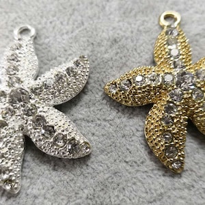 5pcs Large Starfish Pendants , Rhinestone StarFish Pendant , Starfish Charms , Starfish Jewelry , Nautical Charms ,
