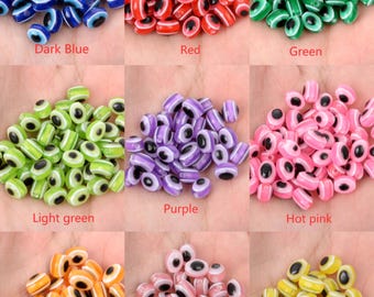 Multicolor Oval Evil Eye Beads , 6x8mm Turkish Eye Beads , Resin Evil Eye Beads, Evil Eye Jewelry Making ,Wholesale Lot 50/100/300/500pcs