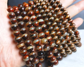 Perle Rotonde In Agata Tibetana Da 6 Mm E 8 Mm, Perle Dzi In Agata Marrone Con Occhio Inciso, Perline Antiche In Stile Boho, Filo Da 13,5". - Italia - Foto 8