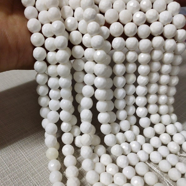 6-12mm Faceted Tridacna Shell Round Beads ,White Tridacna Shell Beads , White Faceted Round Beads ,15’’ Strand ,RA-325