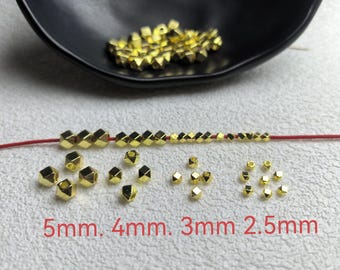 Cuentas facetadas con corte de diamante chapadas en oro de 18 quilates, cuentas espaciadoras geométricas facetadas de oro, cuentas espaciadoras de metal, cuentas con corte de diamante, 50/100/300 piezas BA-1812