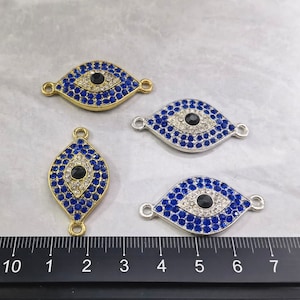 5pcs Rhinestone Evil Eye Connector , 37x18mm Silver Gold Evil Eye Pendant ,Blue Evil Eye Charm, C270