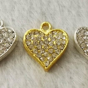10 pcs  Rhinestone Heart Charms , 15x17mm Heart Pendants , Love Charms ,Clear Rhinestone Pave Jewelry Charms, Findings ,Wholesale