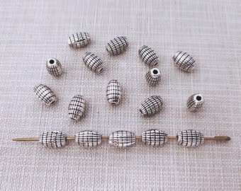 50 pcs Antique Silver Oval Barrel Beads ,9x6mm Metal Barrel Beads , Metal Spacer Drum Beads ,Spacer Beads, BA-550