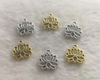 50pcs Double Sided  Lotus Flower Charms ,Lotus Charms , Flower Charm ,Healing ,Yoga Jewelry, 12x13mm Metal Charms, Wholesale