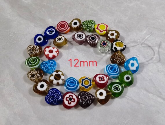 Perles En Pâte De Verre Millefiori - Tons De Vert - Avec Un Cœur - Artisanat Indien - Neuf