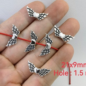 21x9mm Antique Silver Angel Wings Beads ,Angel wing heart spacer beads ,Winged Bead ,30-100pcs Bulk Lot Optional,BA- 1627