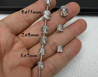 Antique Silver Buddha Head Spacer Beads, 6×7mm/7×9mm/9×11mm Metal Buddha Beads For Bracelet Necklace Jewelry Making Supply,20-50pcs BA- 1422