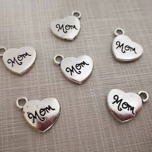 30pcs Double Sided Heart Mom Charms ,Antique Silver Mom Pendants ,Mother Charms ,14x18mm Heart Charms , Findings ,Wholesale