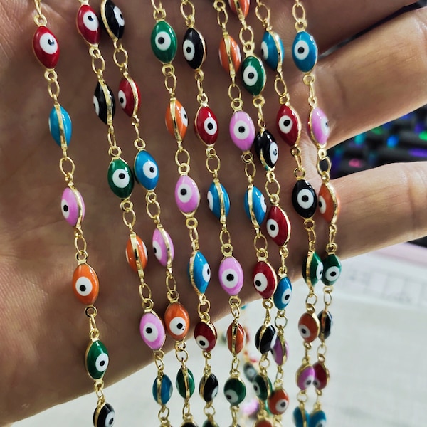 1 Meter Silver Gold Plated Evil Eye Chain ,Multicolor Evil Eye Chain ,5x13mm Horse Eye Chain ,Waist Chain Necklace DIY Jewelry Making ,BA661